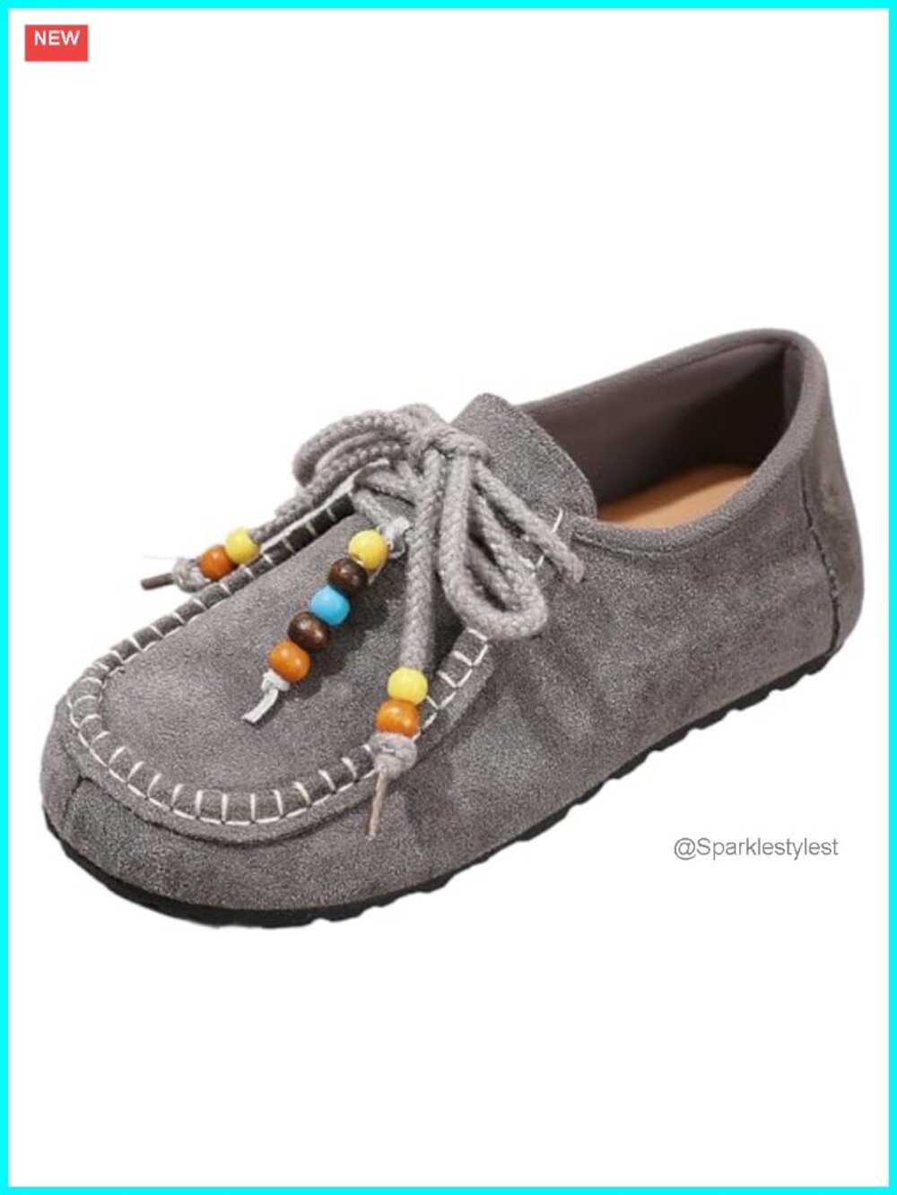 Suede Mocc Loafers for Women Beaded Round Toe Slip On Flats